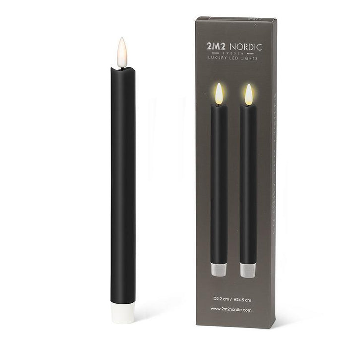 Set of 2 Black LED Taper Candle - 9.5