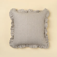 Load image into Gallery viewer, Grey Ruffle Thin Stripe Pillow, 20x20