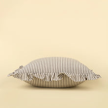 Load image into Gallery viewer, Grey Ruffle Thin Stripe Pillow, 20x20