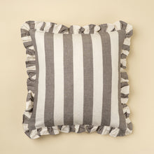 Load image into Gallery viewer, Grey Ruffle Thick Stripe Pillow, 20x20