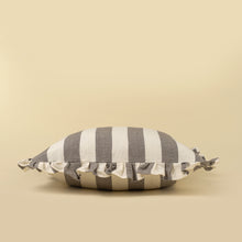 Load image into Gallery viewer, Grey Ruffle Thick Stripe Pillow, 20x20
