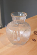 Load image into Gallery viewer, Ribbed Glass Vase with Gold Rim