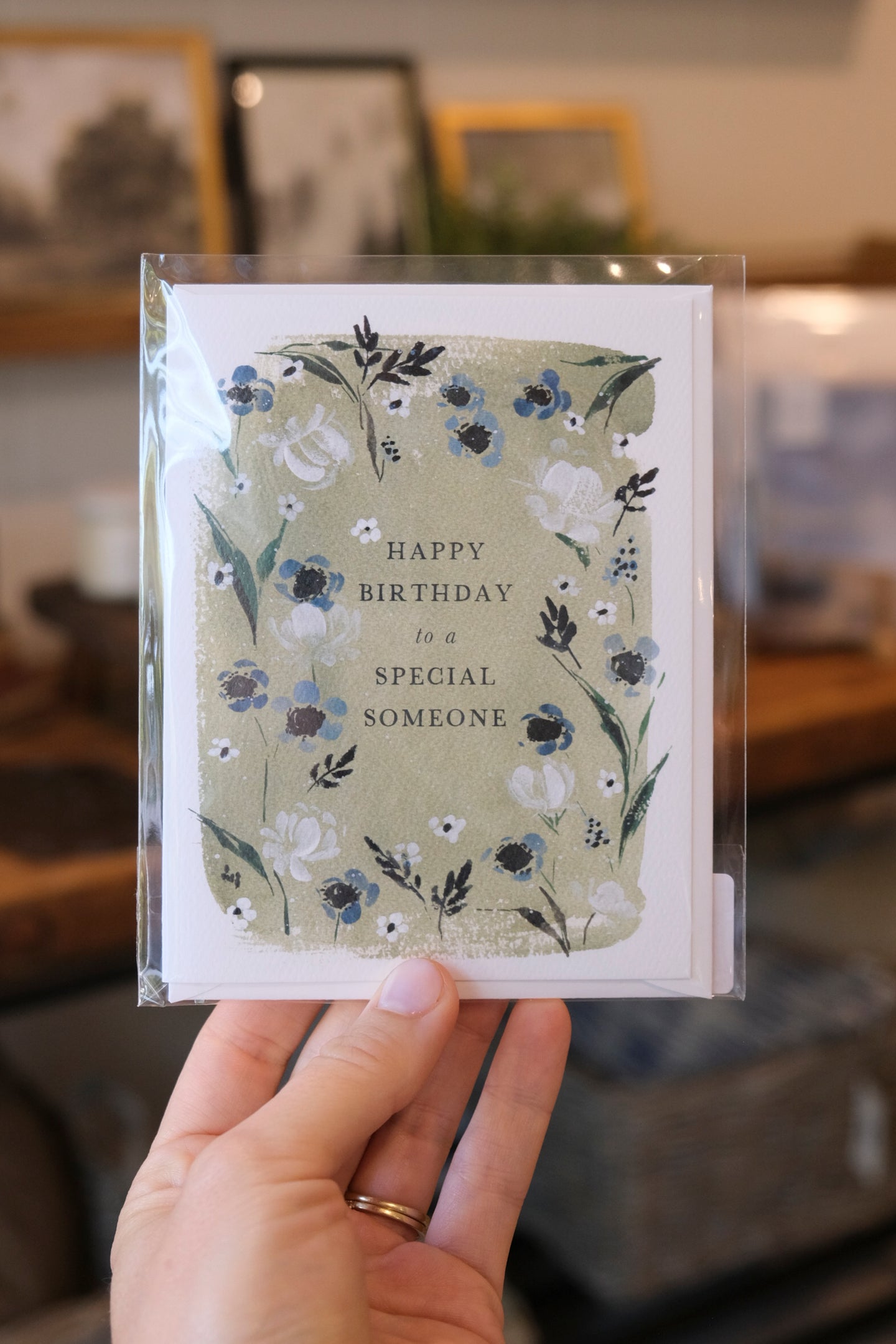 Green Floral Happy Birthday Card