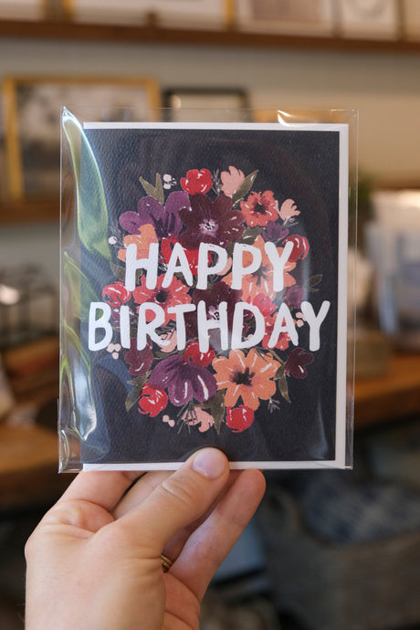 Dark Floral Happy Birthday Card