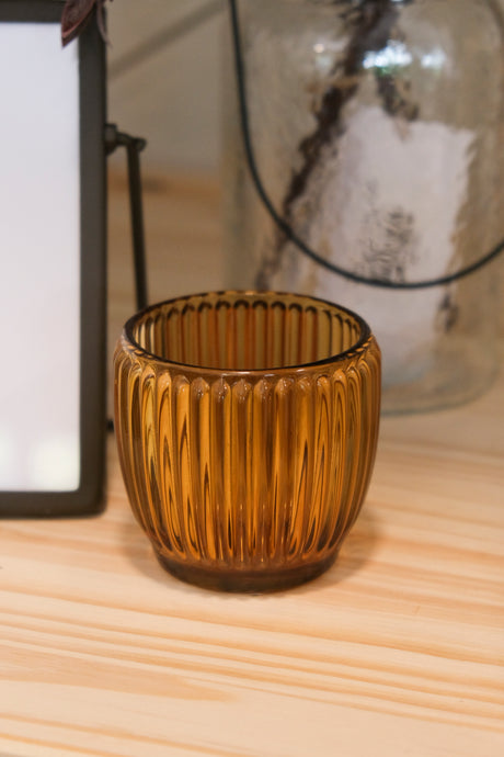 Amber Ribbed Votive - Small