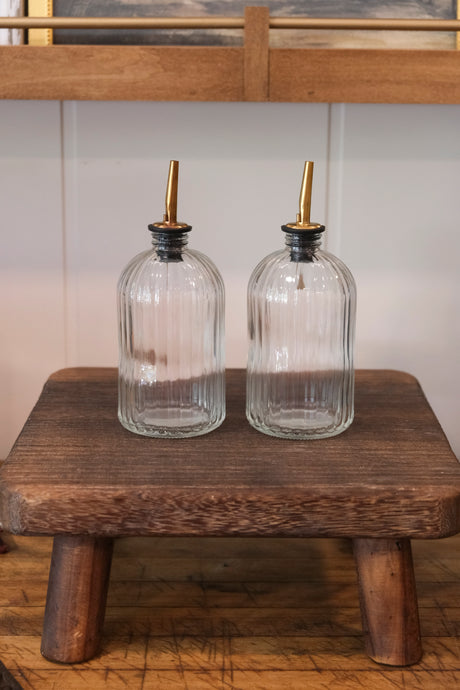 Olive Oil & Vinegar Glass Scallop Fluted Bottles