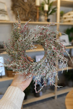 Load image into Gallery viewer, Glittered Cedar &amp; Red Berries Candle Ring - 11”