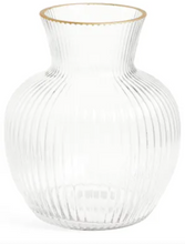Load image into Gallery viewer, Ribbed Glass Vase with Gold Rim