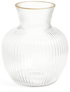 Ribbed Glass Vase with Gold Rim