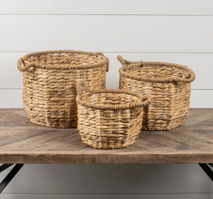 Rounded Woven Baskets w/ Handles - Large